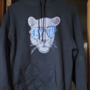 Port and Company Black Hoodie with Blue Graphic